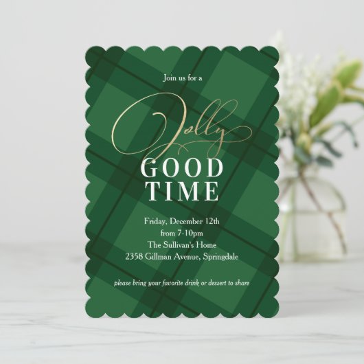 Groene vakantie geruite faux Folie kerstfeest Kaart (Staand voorkant)