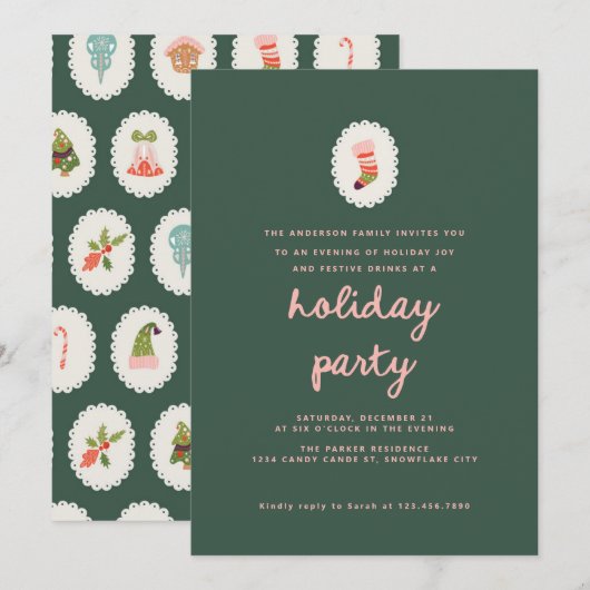 Groene Vakantie Modern Feestelijk Kerstfeest Kaart (Voorkant / Achterkant)