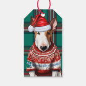 Groene Vakantie Plaid Bull Terrier Hond Kerstmis Cadeaulabel (Voorkant)