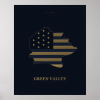 Groene Vallei Californië Silhouetkaartposter