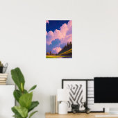 Groene Valley onder een roze en Paarse hemel Poster (Thuiskantoor)