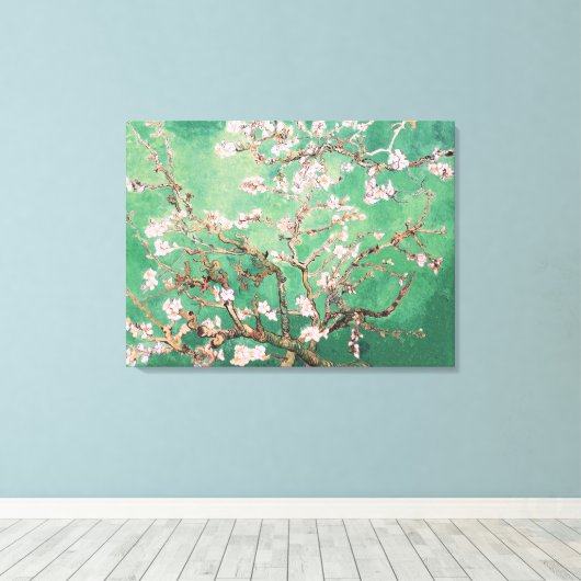 Groene Van Gogh Amandelbloesems Canvas Afdruk (Insitu (Houten vloer))