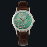 Groene Van Gogh Amandelbloesems Horloge<br><div class="desc">Geniet van de romantische bloemenscène van Vincent Van Gogh's Amandel Bloesems horloge, polshorloge, van gogh, Vincent van gogh, bloemen, bloesem, amandelbloesems, elegant, geschenken voor haar, goedkope geschenken, groen</div>