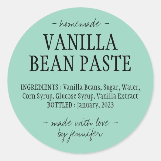 Groene Vanilla Bean Paste Homemade extract Ronde Sticker (Voorkant)