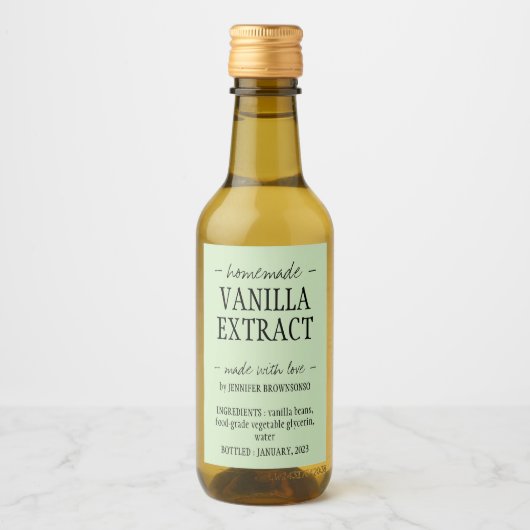Groene vanille-extractfles zelfgemaakte drank wijn etiket (Voorkant)