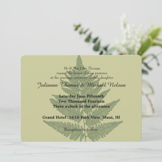 Groene Varen Bruiloft Kaart (Staand voorkant)