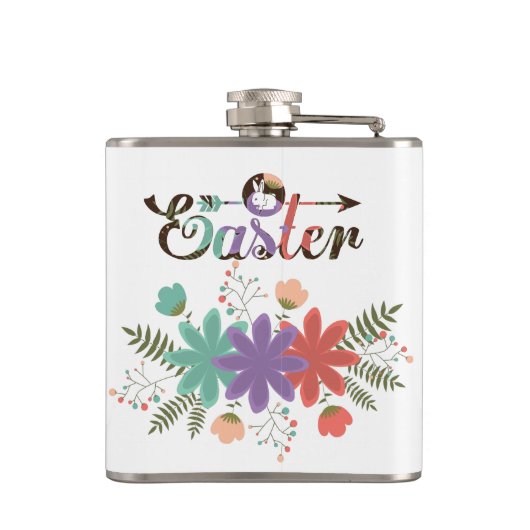 Groene varen en kleurrijke bloemen heupfles (Achterkant)