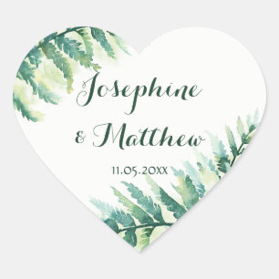 Groene Varen Foliage Waterverf Bruiloft Hart Sticker