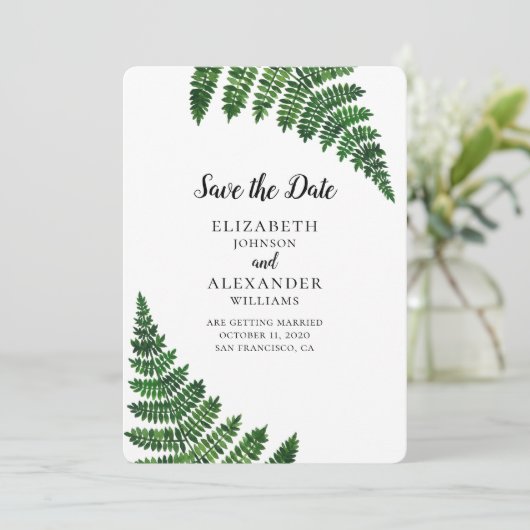 Groene varen. Moderne bos botanische save de datum Kaart (Staand voorkant)