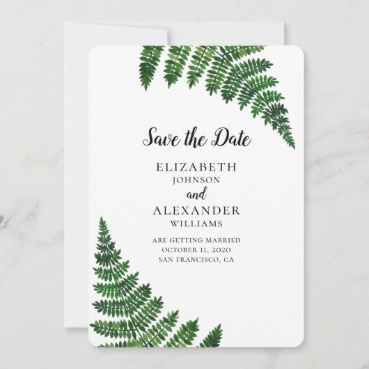 Groene varen. Moderne bos botanische save de datum Kaart (Voorkant)