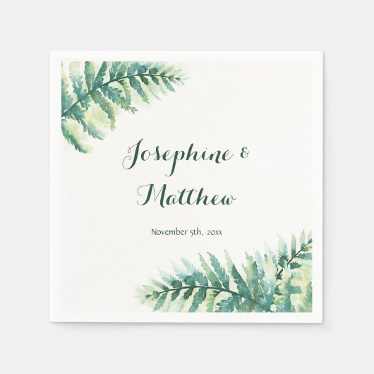 Groene varen Waterverf gebladerte verlaat bruiloft Servet (Voorkant)
