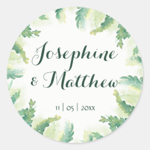 Groene Varen Waterverf Gepersonaliseerde bruiloft Ronde Sticker