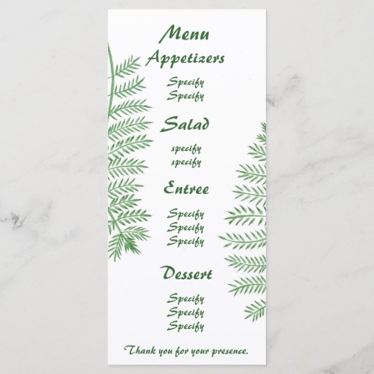 Groene varen, Wedding menu kaarten (Achterkant)