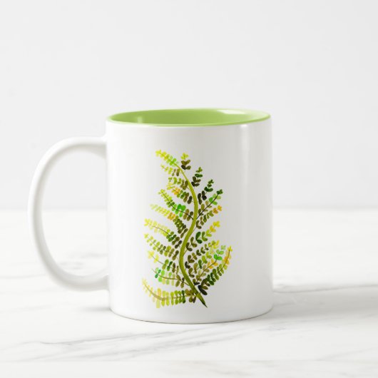 Groene varenblad plant kunst tweekleurige koffiemok (Links)