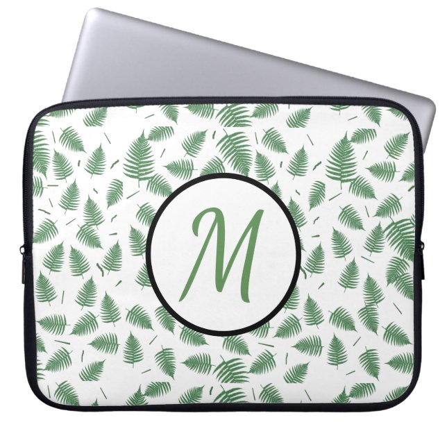 Groene varenbladeren Monogram Computer Laptop Hoes (Voorkant)