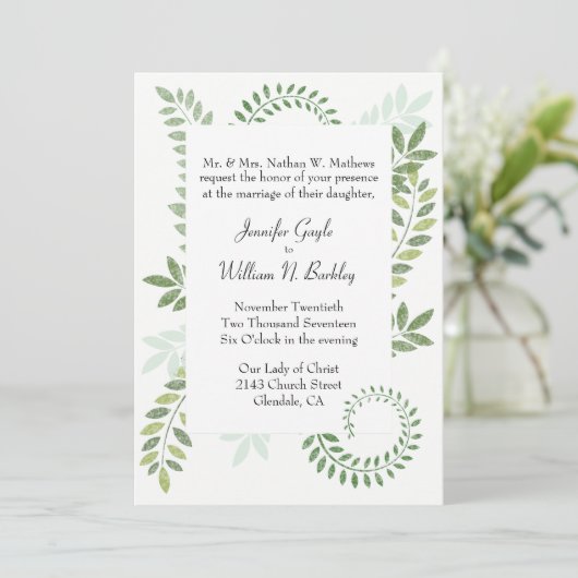 Groene varens bruiloft uitnodiging (Staand voorkant)