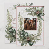 Groene varens dennenappels Sneeuwvlokken Feestdagenkaart (Voorkant / Achterkant)
