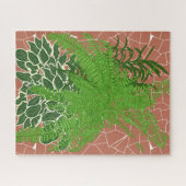 Groene varens en hosta's op terracotta mozaïek legpuzzel (Horizontaal)