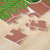Groene varens en hosta's op terracotta mozaïek legpuzzel (Zijkant)