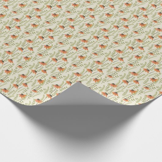 Groene varens, oranje bloemen, natuur. cadeaupapier (Hoek)