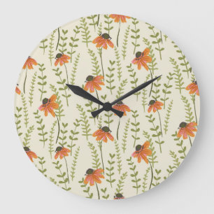 Groene varens, oranje bloemen, natuur. grote klok