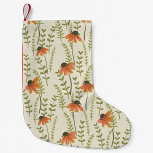 Groene varens, oranje bloemen, natuur. kleine kerstsok