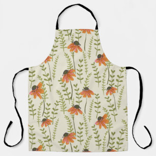 Groene varens, oranje bloemen, natuur. schort
