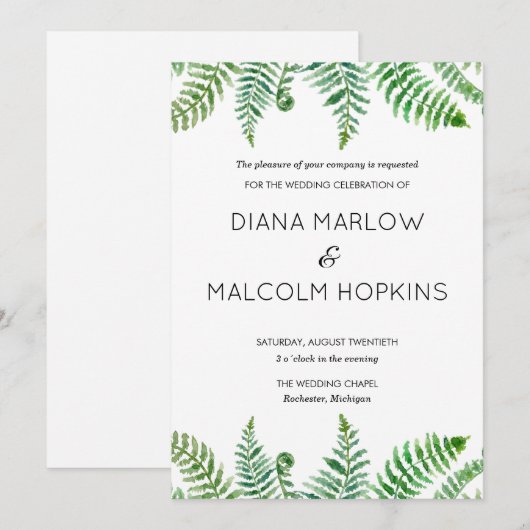 Groene varens trouwkaart kaart (Voorkant / Achterkant)
