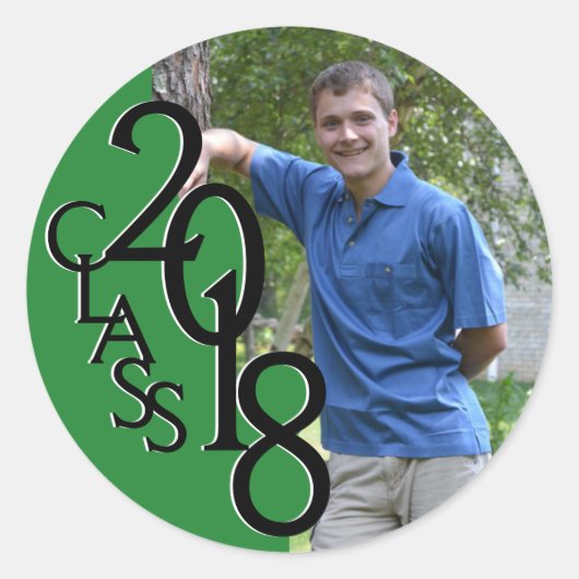 Groene Varsity 2018 Afstuderen Klasse met Foto Ronde Sticker (Voorkant)