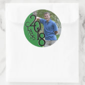 Groene Varsity 2018 Afstuderen Klasse met Foto Ronde Sticker (Tas)