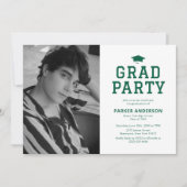 Groene Varsity Foto Afstudeerfeest Kaart (Voorkant)