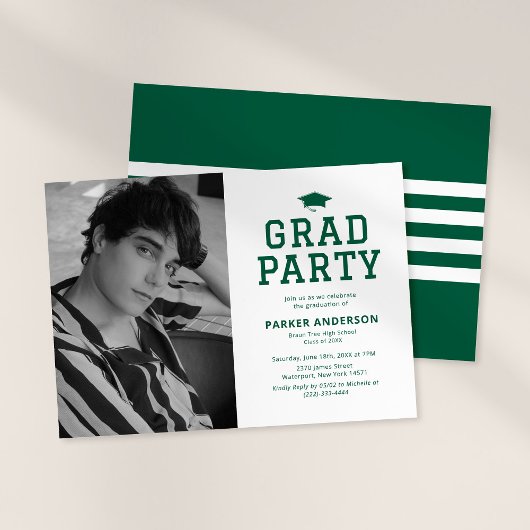 Groene Varsity Foto Afstudeerfeest Kaart