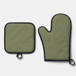 Groene, vaste kleur ovenwant & pannenlap set