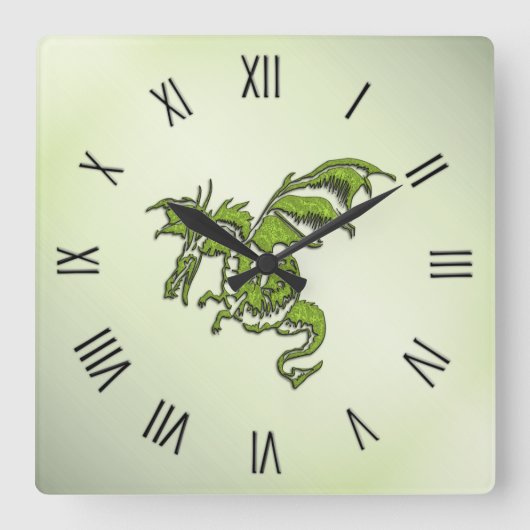 Groene vechtende draak vierkante klok (Voorkant)