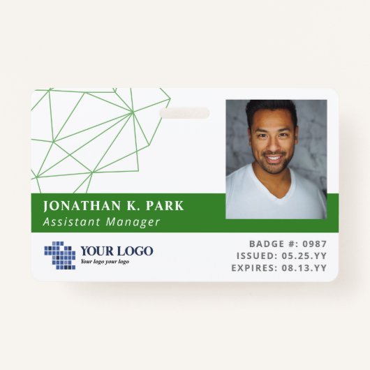 Groene Veelhoeken Logo & Foto Medewerker ID Badge (Voorkant)