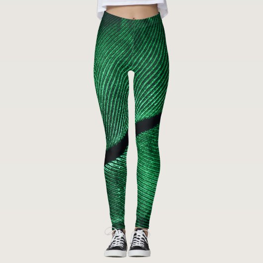 Groene veer, mooie patroontextuur. leggings (Voorkant)