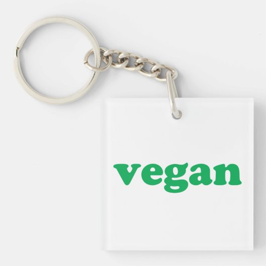 groene " veganletters " , witte achtergrond sleutelhanger (Voorkant)
