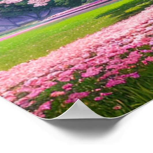 Groene velden en bloeiende bomen poster (Hoek)