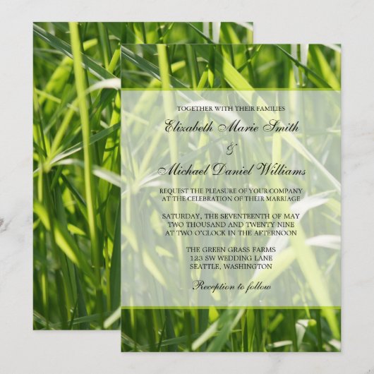 Groene veldgras buitenbruiloft kaart (Voorkant / Achterkant)