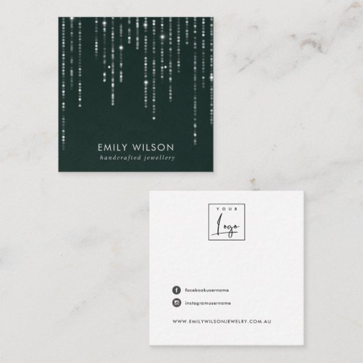 GROENE VELVET STRING LIGHTS STUD EARRING DISPLAY VIERKANTE VISITEKAARTJE (Voorkant / Achterkant)