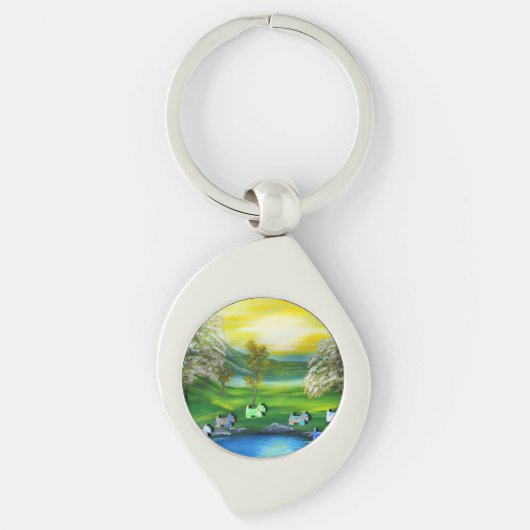 Groene Venus Scotties bij de vijver Sleutelhanger (Voorkant)