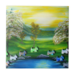 Groene Venus Scotties bij de vijver Tegeltje