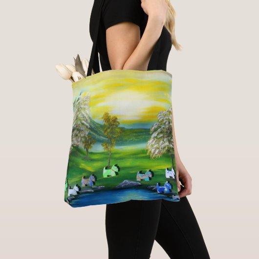 Groene Venus Scotties bij de vijver Tote Bag (Dichtbij)