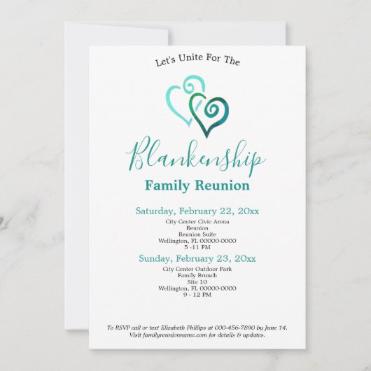 Groene verbonden hartenfamilie reünie Sjabloon Kaart (Voorkant)