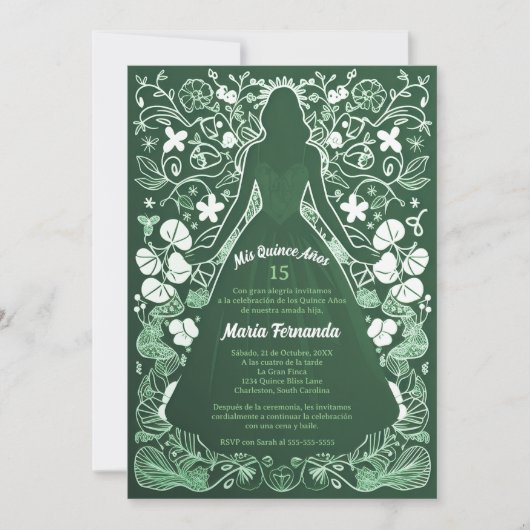  groene verde Mis Quince Años Quinceañera Kaart (Voorkant)