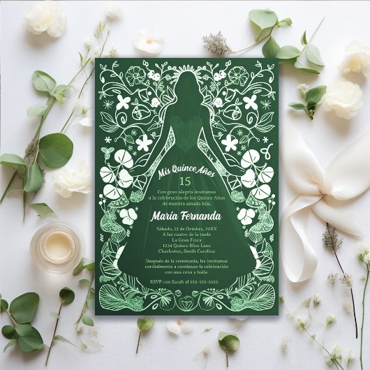 groene verde Mis Quince Años Quinceañera Kaart