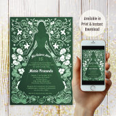  groene verde Mis Quince Años Quinceañera Kaart