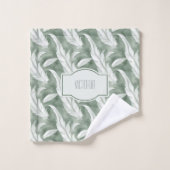 Groene Veren Delicate Grijze Geborduurde Initialen Bad Handdoek (Wasdoekje)