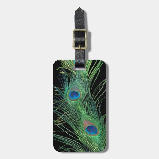 Groene veren met zwart bagagelabel (Voorkant verticaal)