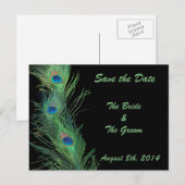 Groene veren met zwart Save the Date Aankondigingskaart (Voorkant / Achterkant)